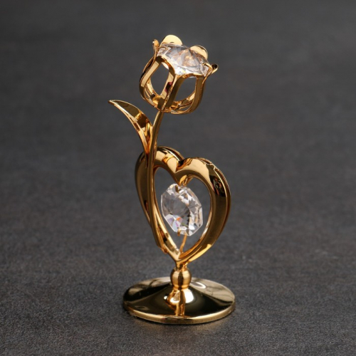 Сувенир «Сердце с цветком»,с кристаллами