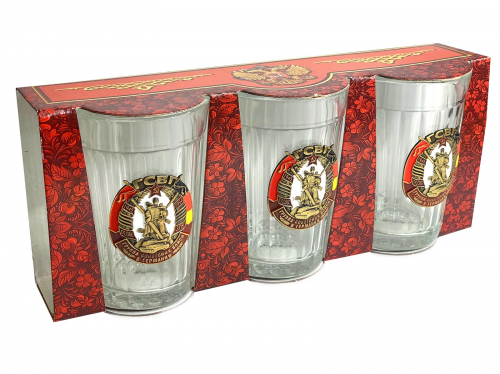 Подарочный набор стаканов «ГСВГ» – прочное стекло устойчиво к царапинам и перепадам температур. Подарок для чая и чего покрепче