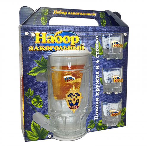Подарочная пивная кружка со стопками «МВД России» – набор для алкогольных коктейлей, рожденных не в барах, а в народе