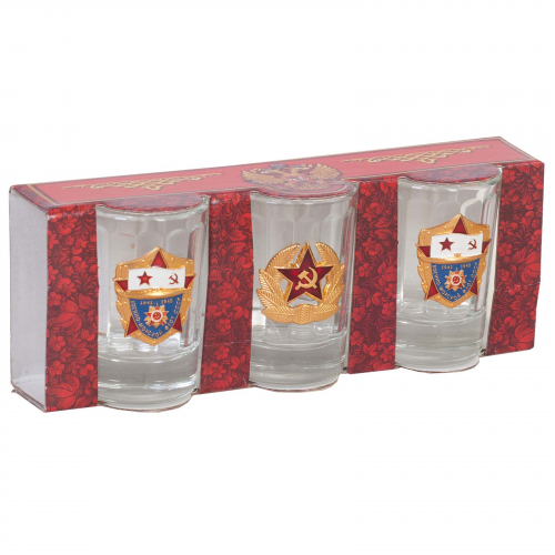 Набор стопок для водки «ВМФ СССР» – подарочное три, украшенное металлическими барельефами