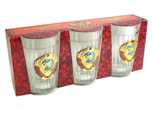 Набор граненых стаканов с гербом Советского Союза – фигурный барельеф СССР придает предметам нарядность и торжественность