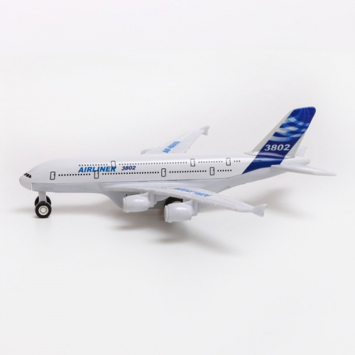 Самолёт металлический «Пассажирский», инерционный, световые и звуковые эффекты, цвет бело-синий