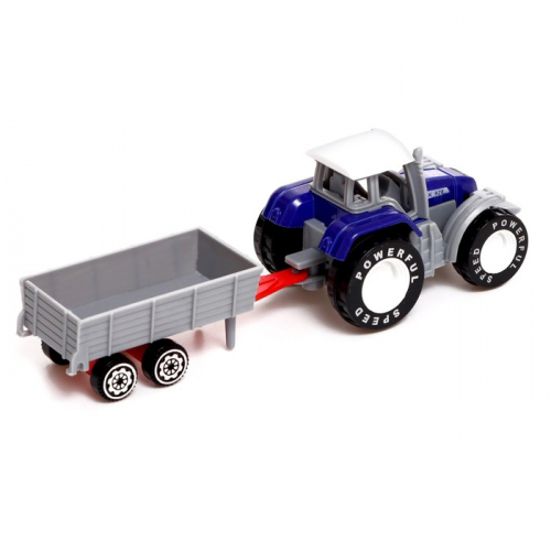 Трактор металлический «Фермер», с прицепом, цвет синий