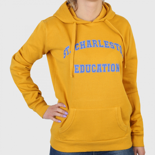 Желтая женская толстовка Cotton on – популярный college-стиль с принтом st. Charleston Education №850