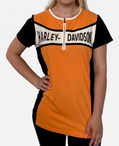 Оранжевая женская футболка Harley-Davidson – дизайнерская альтернатива скучным блузкам и рубашкам №1059
