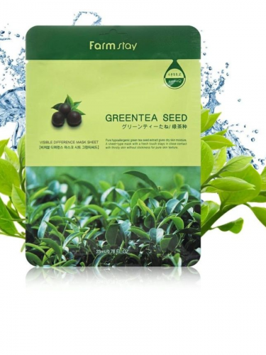 Farm Stay /Тканевая маска для лица с семенами зелёного чая  . Visible Difference Mask Sheet Green Tea Seed . 10 шт.