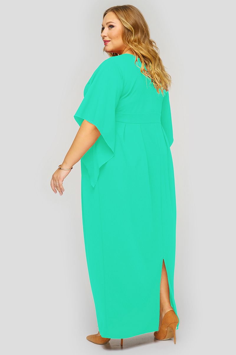 Платье вечернее из ментолового крепа с пришивным украшением