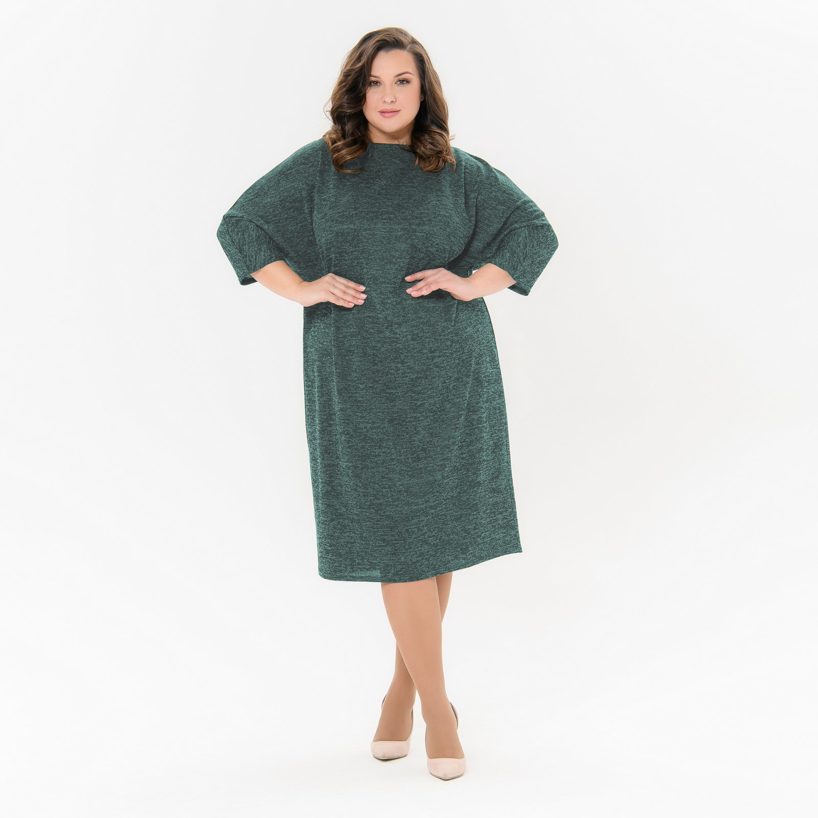 Платье с цельнокроеным рукавом, меланж зеленый