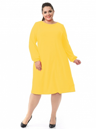Платье А-силуэта из крепа с эластаном, желтое