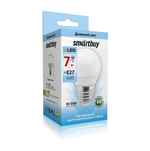 Светодиодная (LED) Лампа Smartbuy-G45-07W/4000/E27 (7W/белый/E27) (заказ кратно 10шт)