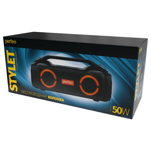 Колонка Perfeо STYLET Bluetooth 5.0, 50Вт,microSD,AUX, TWS, FM, powerbank черная (PF_B4913)