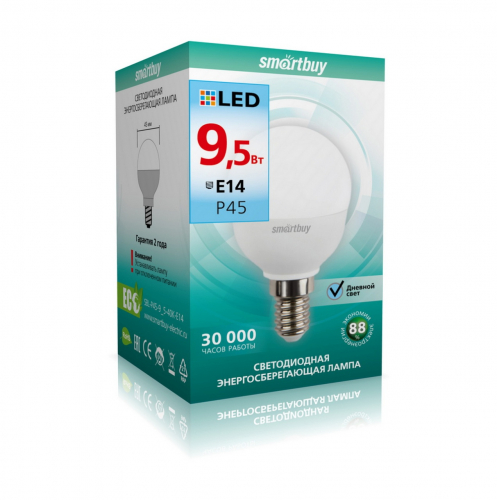 Светодиодная (LED) Лампа Smartbuy-P45-9,5W/4000/E14 (9,5W/белый/E14) (заказ кратно 10шт)