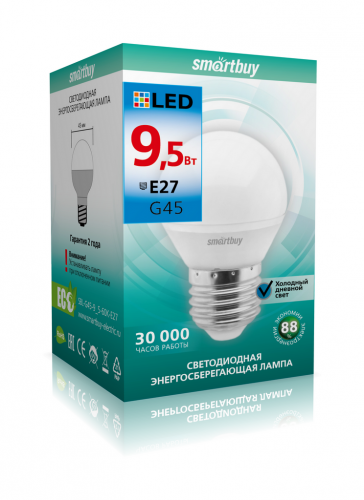 Светодиодная (LED) Лампа Smartbuy-G45-9.5W/6000/E27 (9.5W/холодный/E27) (заказ кратно 10шт)