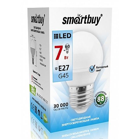 Светодиодная (LED) Лампа Smartbuy-G45-07W/4000/E27 (7W/белый/E27) (заказ кратно 10шт)