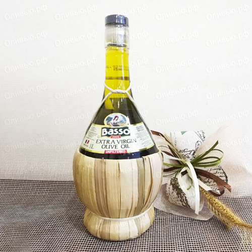 Масло оливковое EXTRA VIRGIN НЕфильтрованное Basso 1 л Flask в плетеной корз.