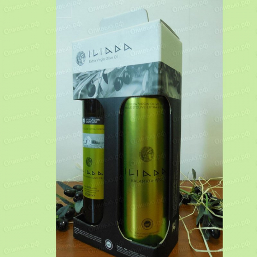 Набор оливковых масел EXTRA VIRGIN (PDO Kalamata 750 мл ж/б+PDO Sitia 500 мл) Iliada Gift Box