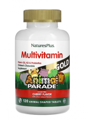 NaturesPlus, Source of Life, Animal Parade Gold, добавка для детей с мультивитаминами и микроэлементами, натуральный ароматизатор «Вишня», 120 таблеток в форме животных