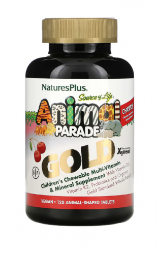 NaturesPlus, Source of Life, Animal Parade Gold, добавка для детей с мультивитаминами и микроэлементами, натуральный ароматизатор «Вишня», 120 таблеток в форме животных