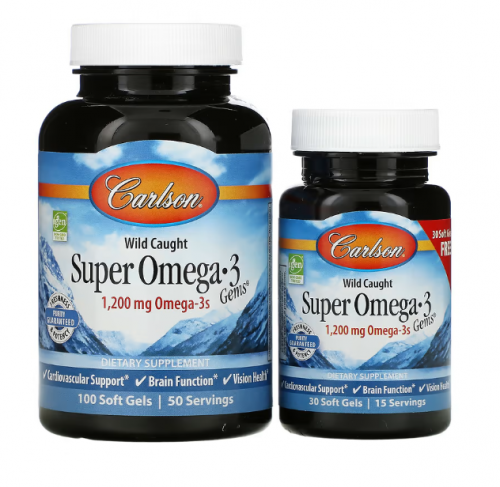 Carlson, Wild Caught Super Omega-3 Gems, высокоэффективная омега-3 из морской рыбы, 600 мг, 100 плюс 30 капсул