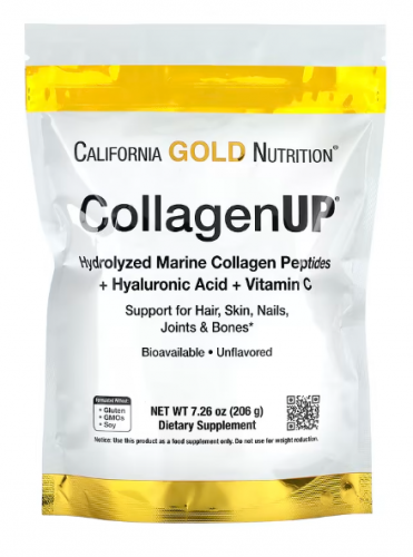 California Gold Nutrition, CollagenUP, гидролизованные пептиды морского коллагена с гиалуроновой кислотой и витамином C, с нейтральным вкусом, 206 г (7,26 унции)