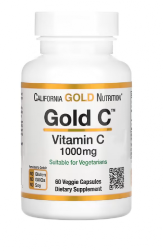 California Gold Nutrition, Gold C, витамин C класса USP, 1000 мг, 60 вегетарианских капсул