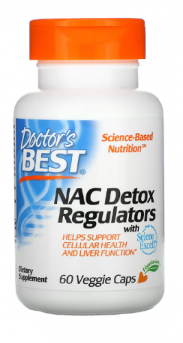 Doctor`s Best, N-ацетилцистеин (NAC) для регуляции процесса детоксикации, 60 вегетарианских капсул