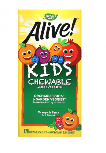 Nature's Way, Alive! комплекс мультивитаминов для детей, со вкусом апельсина и ягод, 120 жевательных таблеток
