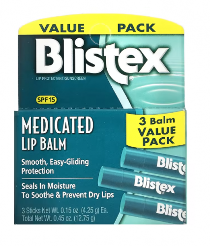 Blistex, заживляющий бальзам, защита губ с солнцезащитным фильтром, SPF 15, классический, в упаковке 3 бальзама по 4,25 г (0,15 унции)