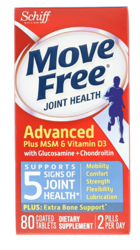 Schiff, Улучшенный Комплекс Шиффа для Свободного Движения плюс MSM & Витамин Д3 для Здоровья Суставов, 80 Таблеток