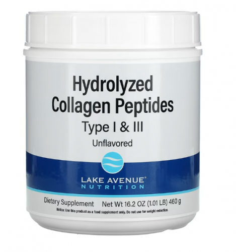 Lake Avenue Nutrition, гидролизованные пептиды коллагена типов I и III, с нейтральным вкусом, 460 г (1,01 фунта)