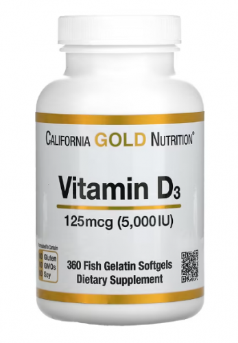California gold nutrition, Витамин D3 5000 МЕ, 360 капс
