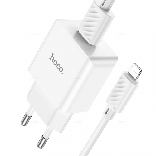 Сетевое зарядное Hoco C106A, Lightning (2100мА) 1USB выход + кабель, белое, блистер (30)