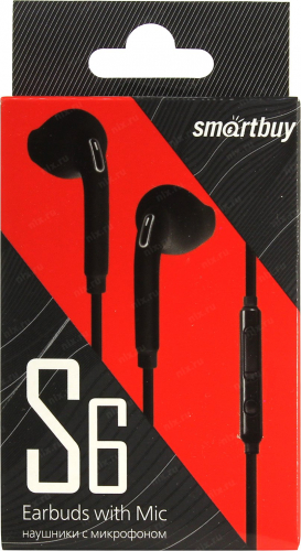 Гарнитура SmartBuy S6, черная вкладыши в коробке (SBH-201K)