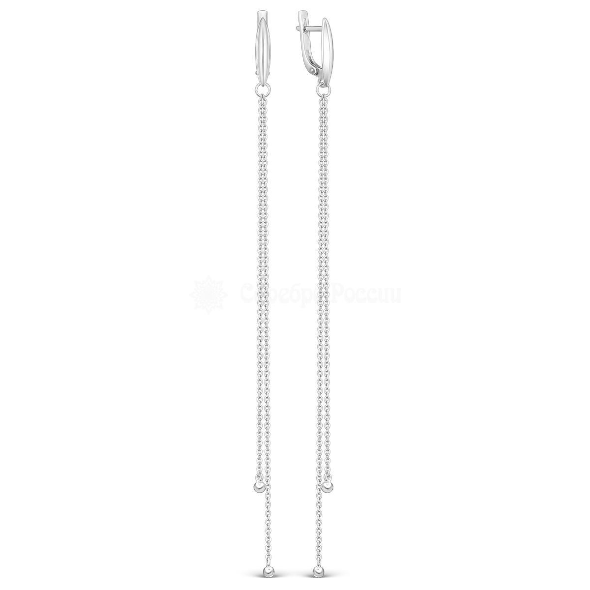 Серьги женские из серебра длинные родированные 925 пробы 04-402-0008