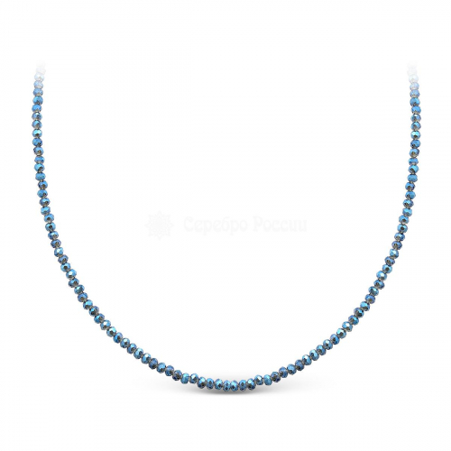 Колье из серебра с бусинами синт.синего кварца родированное - удлинитель 5 см Б-02-05р