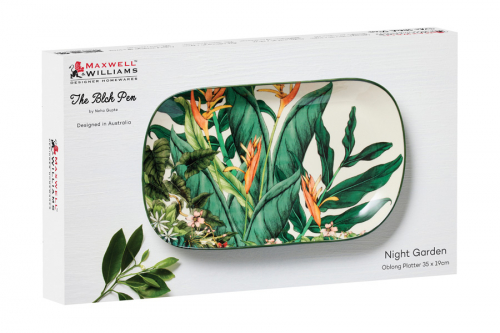 Блюдо, 35х19 см, керамика К, овальное, бело-зеленое, Ночной сад, Night Garden Foliage, 60596