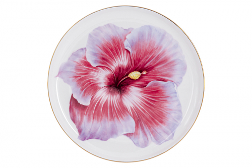 Тарелка десертная, 19 см, фарфор F, белая, с золотистым кантом, Гибискус, Flowers, 60501