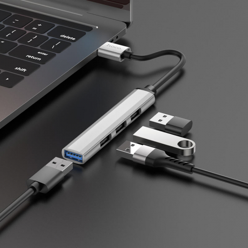Разветвитель Hoco HB26 (вход USB) 4 порта USB (1xUSB3.0, 3xUSB2.0), метал., серебристый