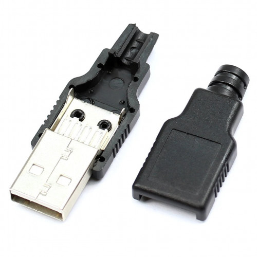Штекер USB А на кабель пластик разборный (заказ кратно 100шт) (06-038)