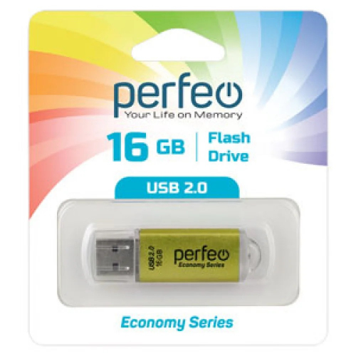 Флэш-диск USB Perfeo16 GB E01 gold