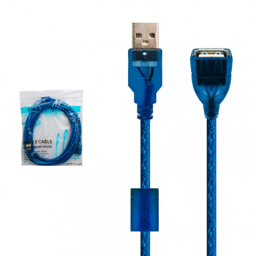 Кабель USB 2.0 (AM/AF) 3м, удлин. c фильтром, синий