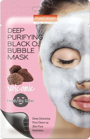 Purederm /Кислородная маска с вулканическим пеплом.  Deep Purifying Black O2 Bubble Mask 20 гр. Volcanic 1 шт.