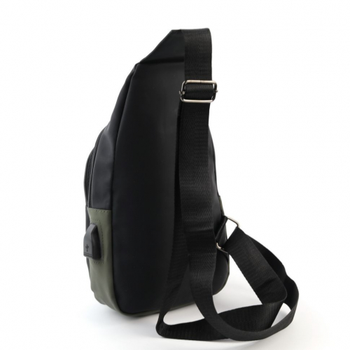 Мужская сумка слинг с USB 6113 Блек/Грин