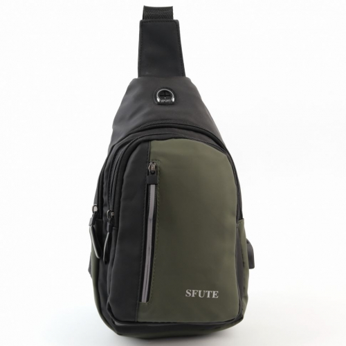 Мужская сумка слинг с USB 6111 Блек/Грин