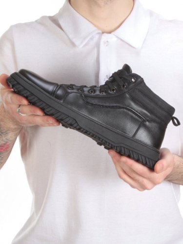 05-M990-2 BLACK Ботинки зимние мужские (искусственная кожа, искусственный мех)