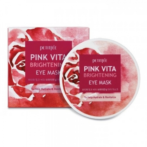 Petitfee Pink Vita Brightening Eye Mask - Большие тканевые патчи для осветления тёмных кругов с витамином С 60шт. (30 пар)