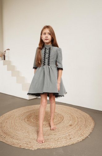 Платье для девочки Лицей МТ22-5 серый горошек