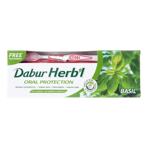 DABUR Toothpaste Herb’l Basil Зубная паста базилик в комплекте с зубной щеткой 150г