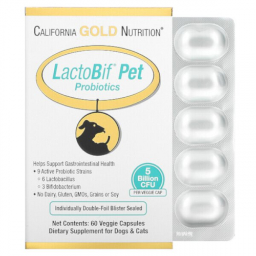 California gold nutrition, LactoBif Pet Probiotics, 5 Billion CFU, 60 Veggie Caps