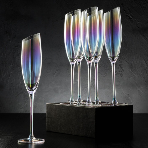 Набор бокалов стеклянных для шампанского Magistro «Иллюзия», 180 мл, 5,5×27,5 см, 6 шт, цвет перламутровый